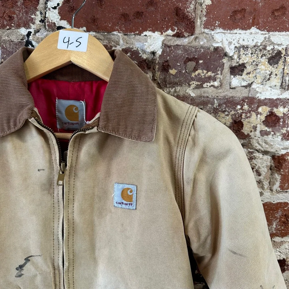 VTG Carhartt Detroit Jacket Brown Tan Lined Canvas Boys Toddler Youth 4-5